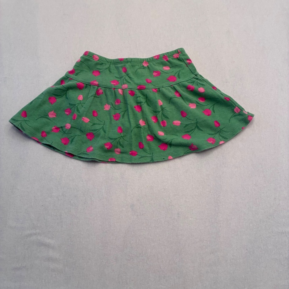Gymboree Girls Skort Lot 2 Size 4 Green Floral Rainbow Scallop Cotton Jersey